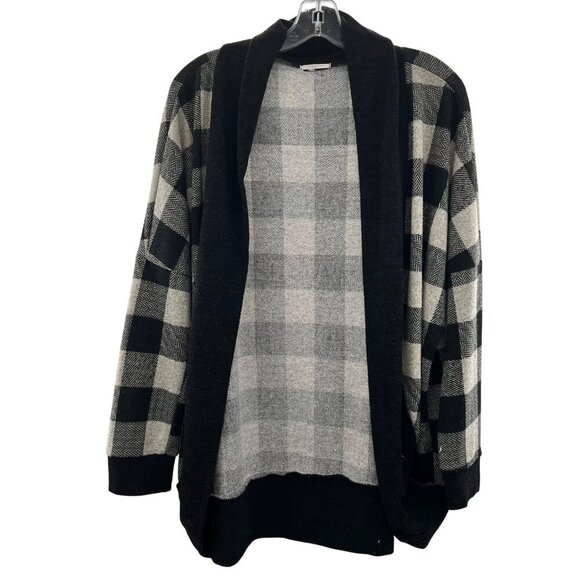 12PM by Mon Ami Women's Open Checkered Cardigan Black/Gray Size Large - Picture 1 of 9